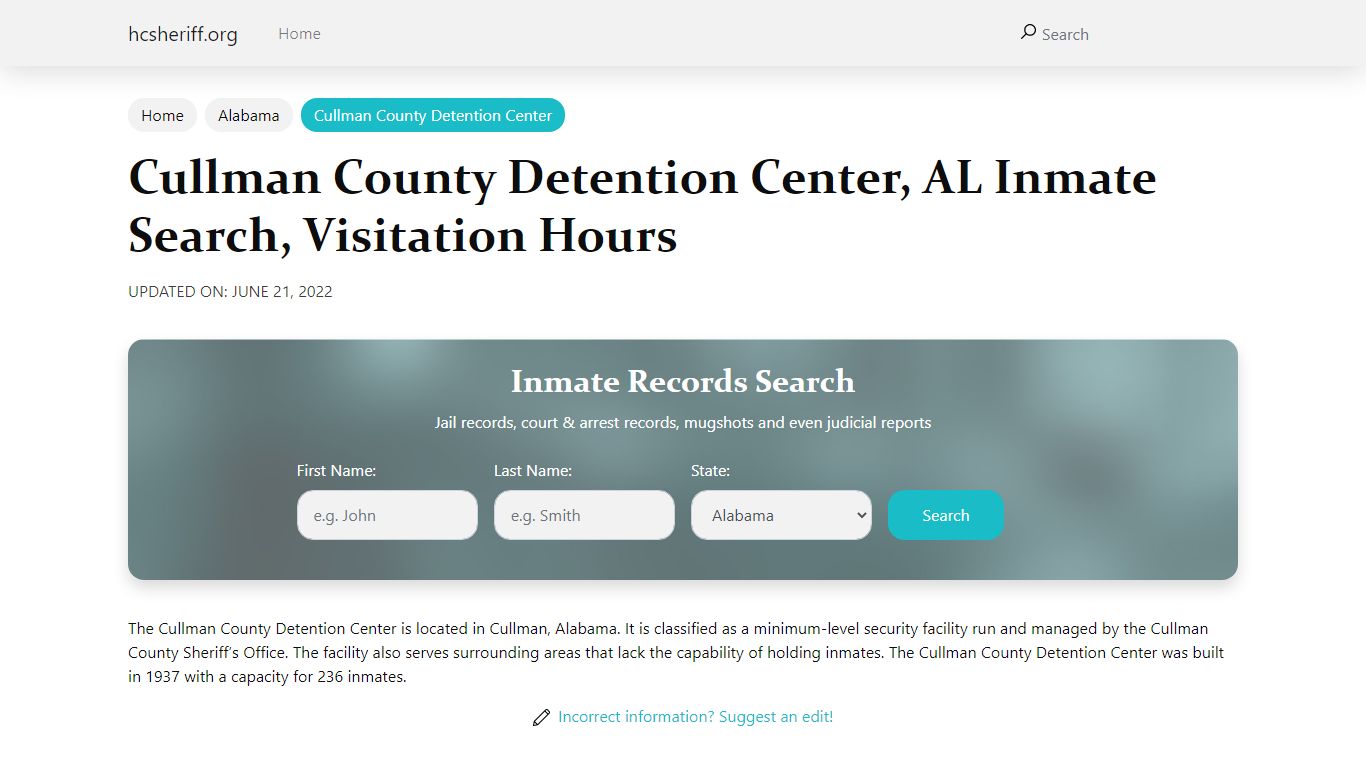Cullman County Detention Center, AL Inmate Search ...